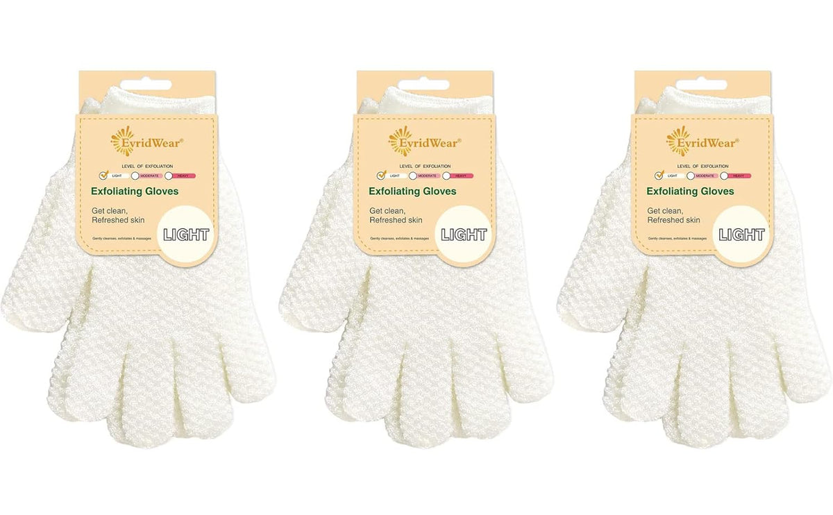 Evridwear Exfoliating Gloves for Shower, 100% Nylon Thick Soft Medium Heavy Bathing Gloves Dead