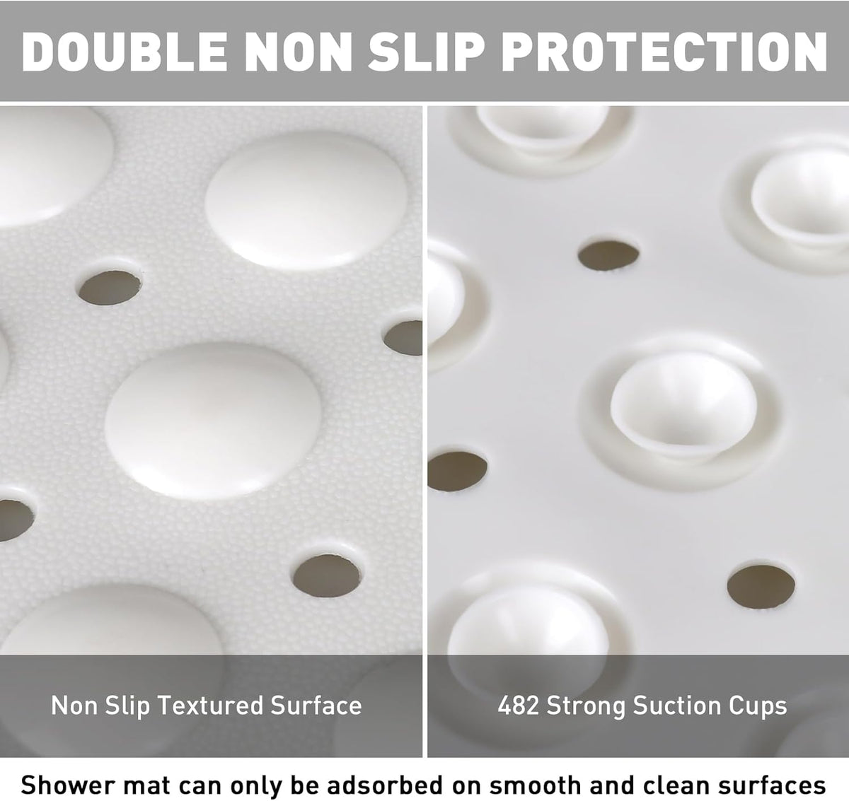 Shower Mat Non Slip: 47.2 x 31.5 Inch Extra Large TPE Shower Mats for Inside Shower - Anti Slip