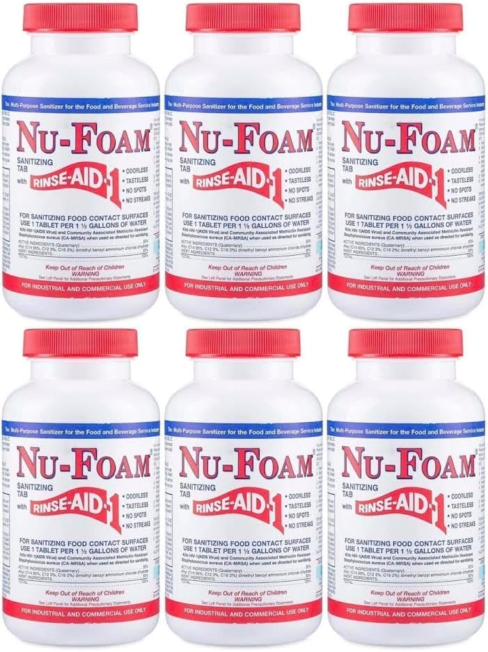 Nu-Foam Sanitizing Tablets for Bar Glassware – Superior Rinse Aid - Hand Washing Bar, Tavern