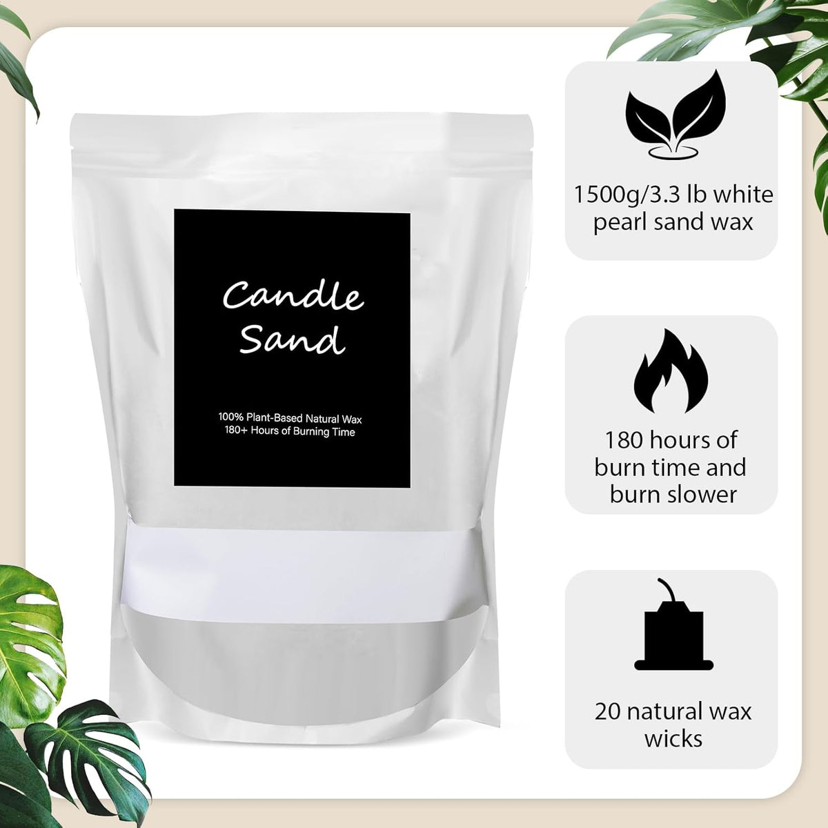 MTLEE Candle Sand 3.3 lb DIY Pearled Candle Making Kit Included 20 Pcs Wicks and Refillable Beaded