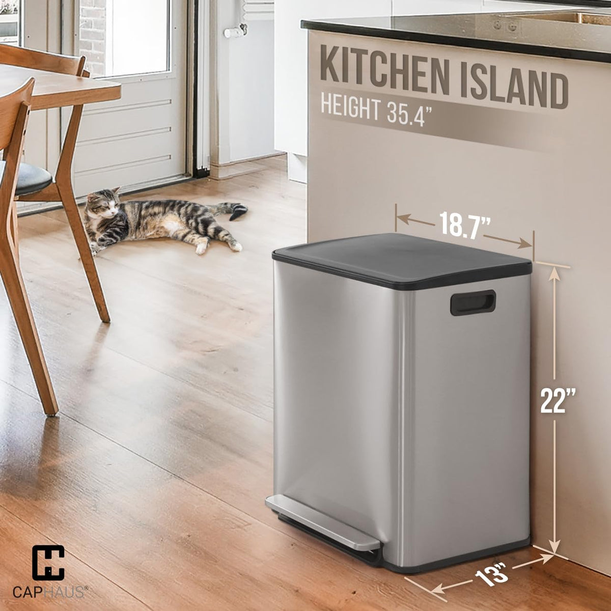 CAPHAUS Dual Trash Can with Lid, Trash and Recycling Bins Combo for Kitchen, Hands-Free