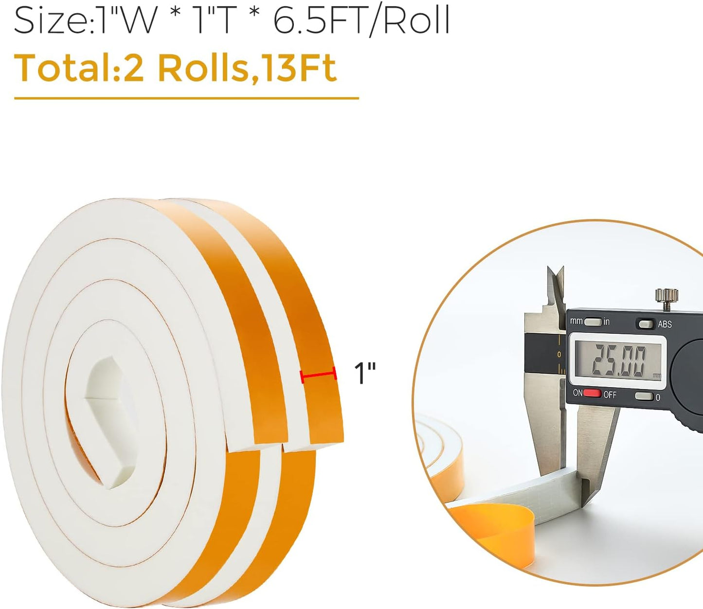 13 Feet Weather Stripping Door Seal, 1" Wide X 1" Thick Door Seal Strip High Density Foam Tape