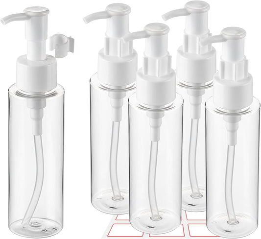 5 Pack 3.4 Oz/100ml Travel Pump Bottle TSA Approved Empty Plastic Pump Bottles Dispenser Portable