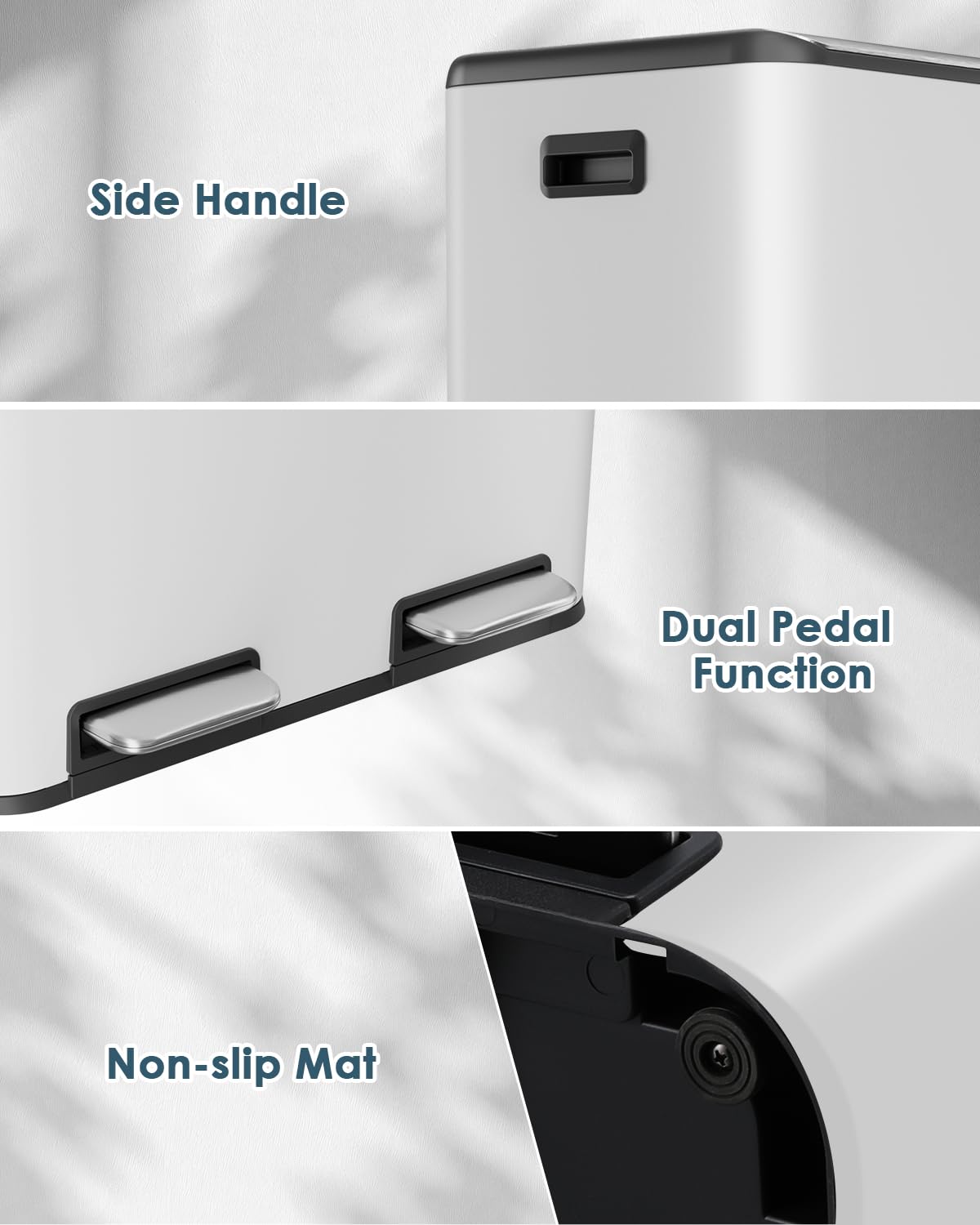 Arlopu 16Gal Dual Trash Can w/2 Built-in Box for Odor Control, Hands-Free Kitchen Garbage Bin