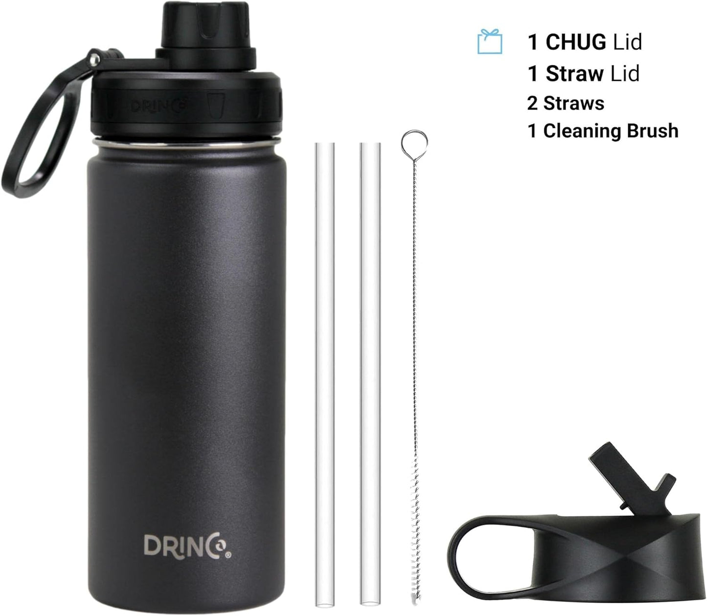 DRINCO Stainless Steel Water Bottle Spout Lid Vacuum Insulated Double Wall Water Bottle Wide Mouth