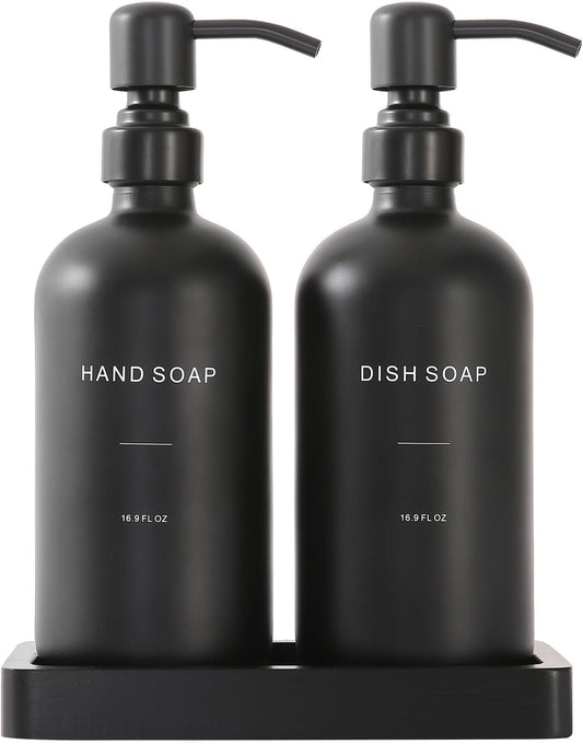 Matte Black Soap Dispenser Set, Kitchen Soap Dispenser Set with Black Stainless Steel Pump, Perfect