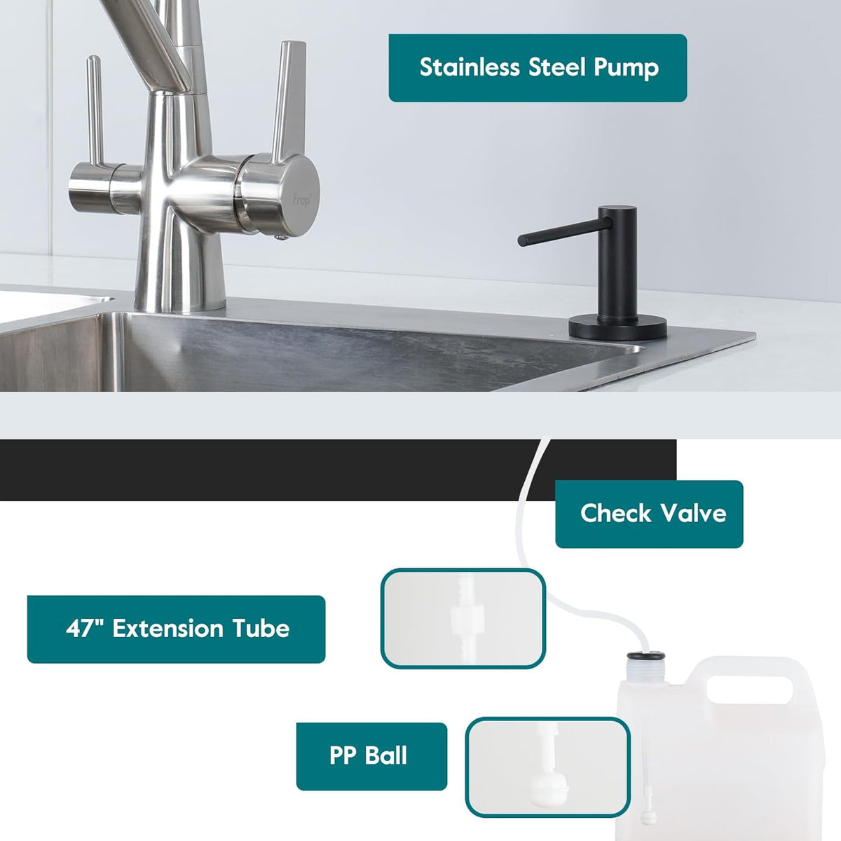 Gappo Upgraded Matte Black Soap Dispenser for Kitchen Sink, Stainless Steel Countertop Pump, Built
