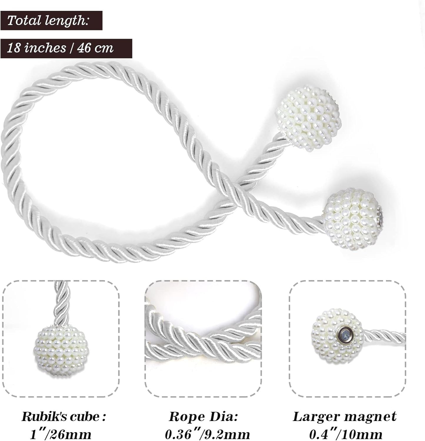 Hion Magnetic Curtain Tiebacks White 2pcs, Curtain Tiebacks Buckles Holdbacks Holders Hooks Clip