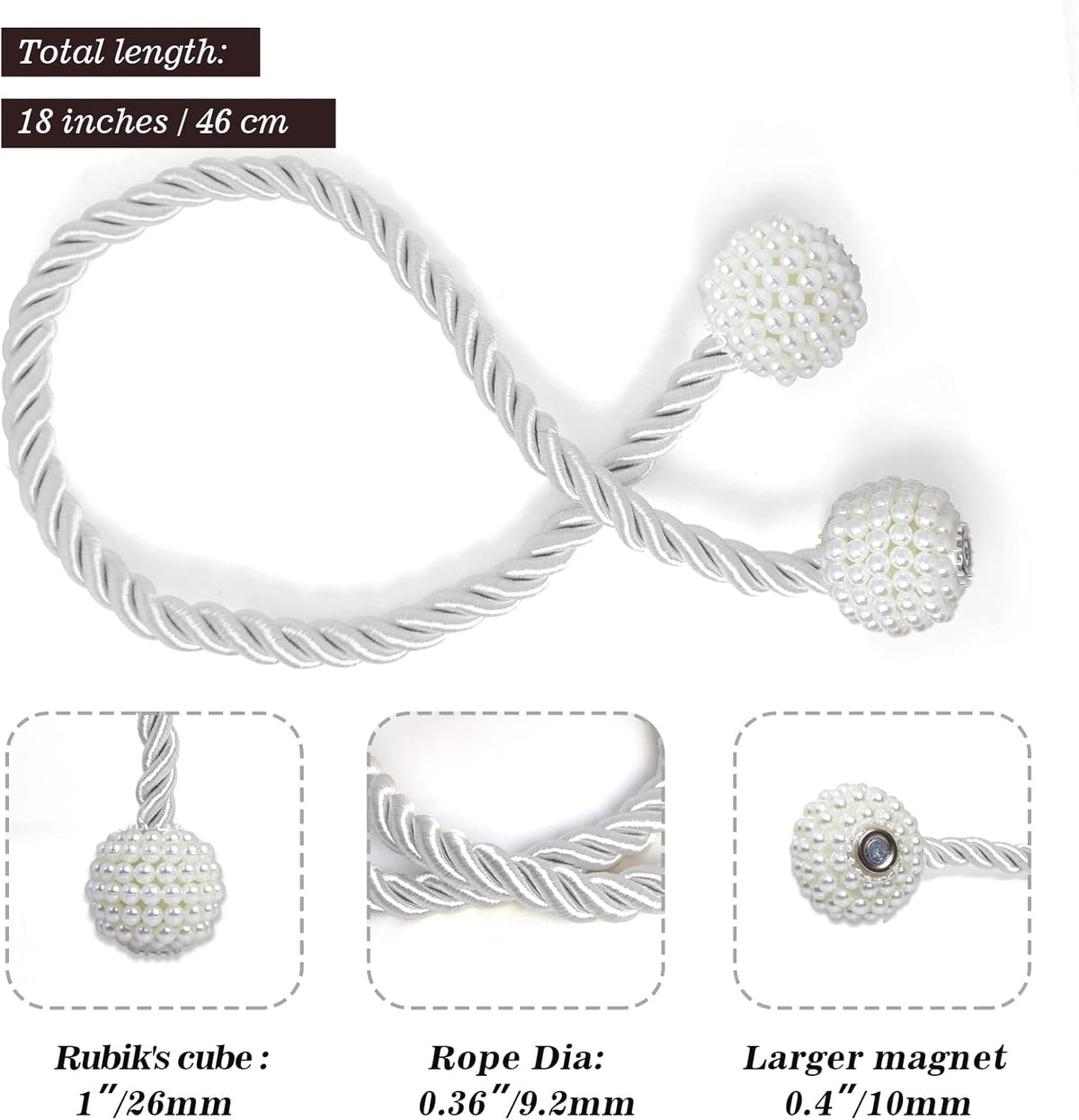 Hion Magnetic Curtain Tiebacks White 2pcs, Curtain Tiebacks Buckles Holdbacks Holders Hooks Clip