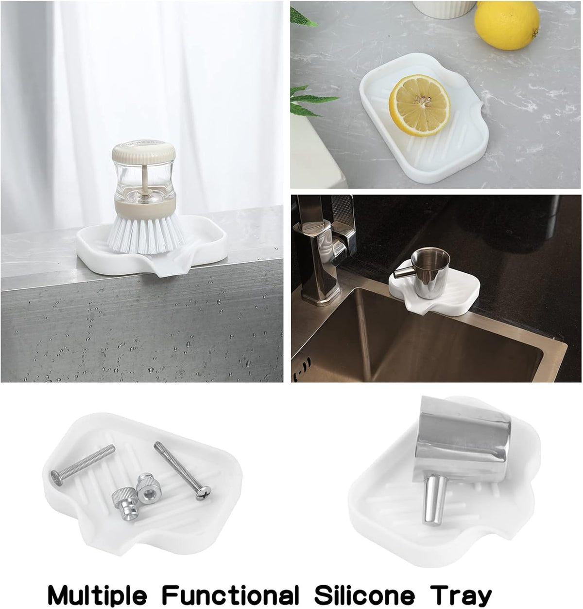 Silicone Bathroom Soap Dishes with Drain Spout-Bathroom and Kitchen Sink Organizer,Sponge