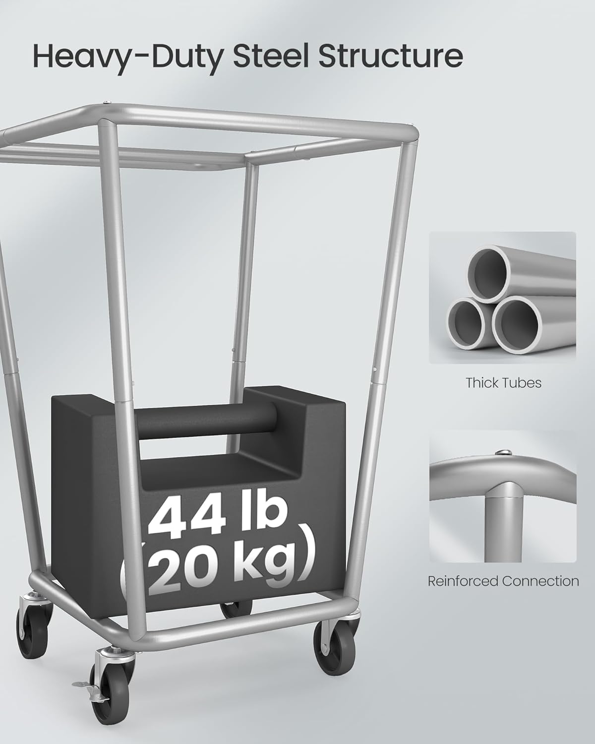 SONGMICS Laundry Basket with Wheels, 34.3 Gallons (130 L) Rolling Laundry Hamper with Removable