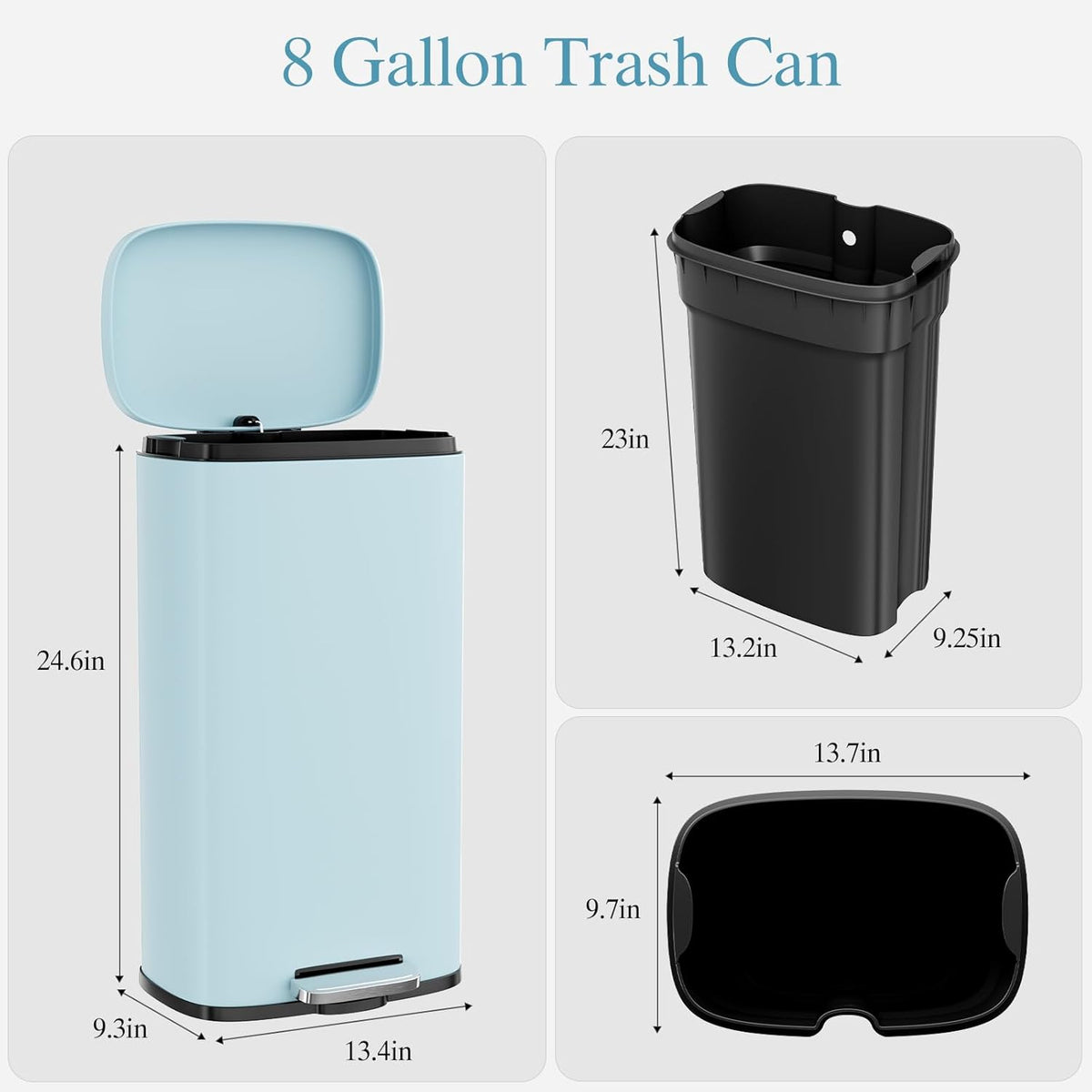 AthLike Trash Can, Stainless Steel Kitchen Garbage Can, Step Waste Bin with Hinged Lid and