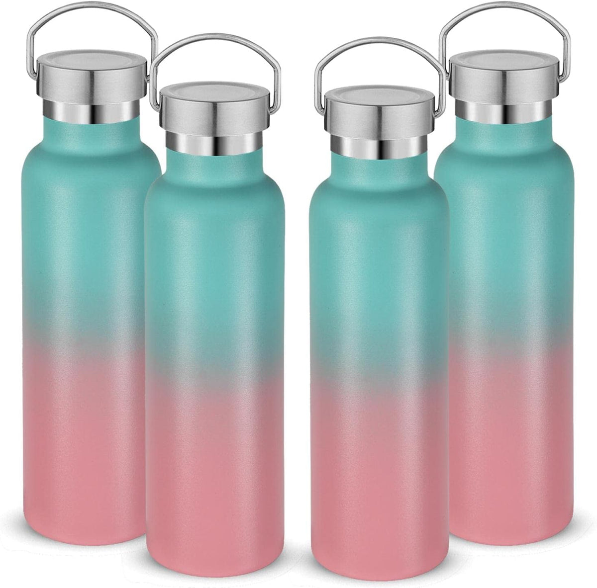 Neihepal 20 oz Insulated Water Bottles Bulk 4 Pack,Stainless Steel Double Wall Sport Bottle with