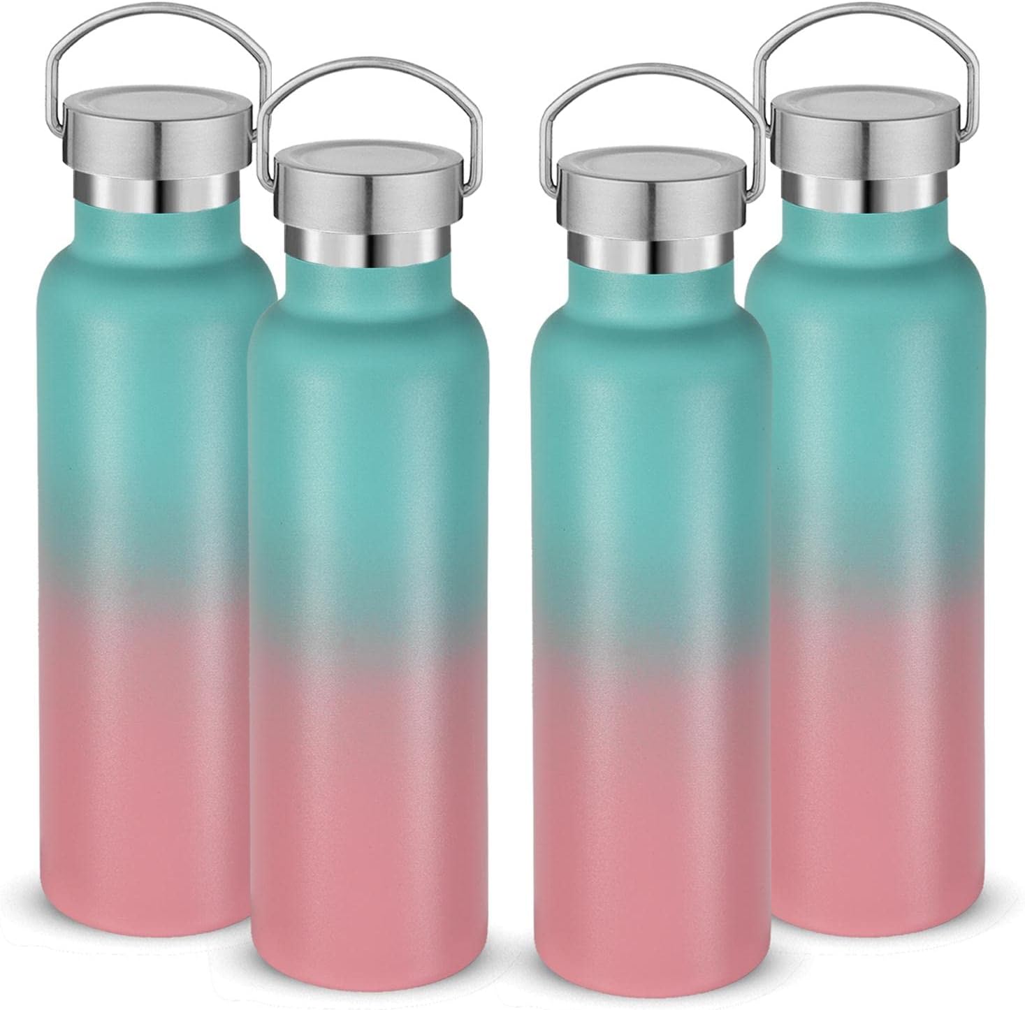 Neihepal 20 oz Insulated Water Bottles Bulk 4 Pack,Stainless Steel Double Wall Sport Bottle with
