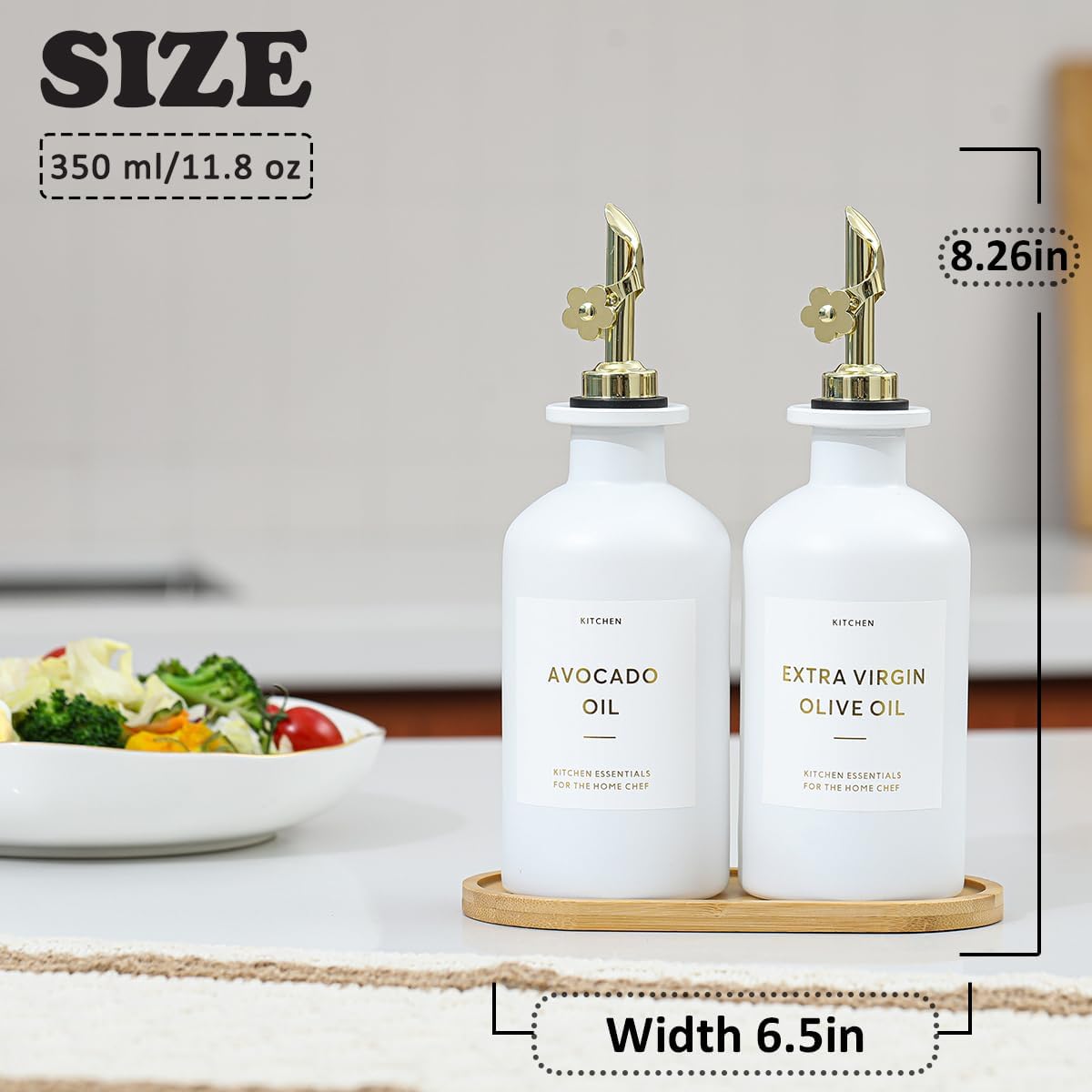 HOMCDALY Olive Oil Dispenser for Kitchen, 11.8oz Glass kitchen Dispenser Bottle, Gold Oil&Vinegar