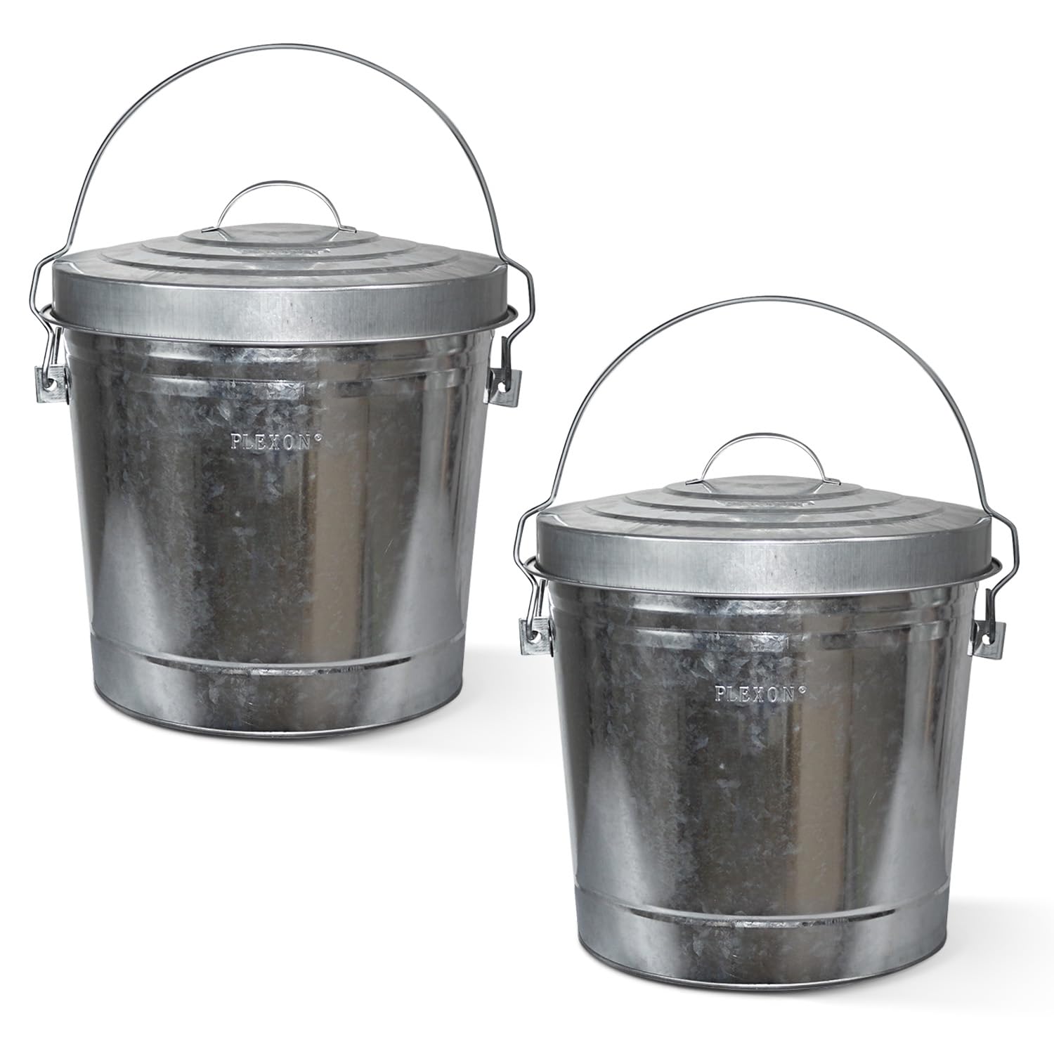 Plexon 6 Gallon Small Metal Trash Can with Locking Lid Galvanized Metal Bucket with Lid for Poultry