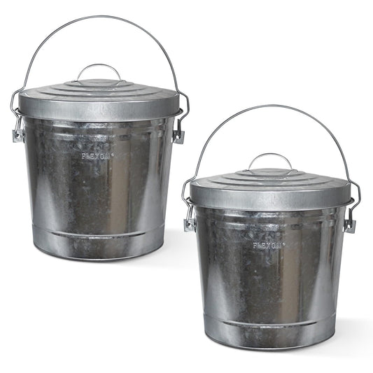 Plexon 6 Gallon Small Metal Trash Can with Locking Lid Galvanized Metal Bucket with Lid for Poultry