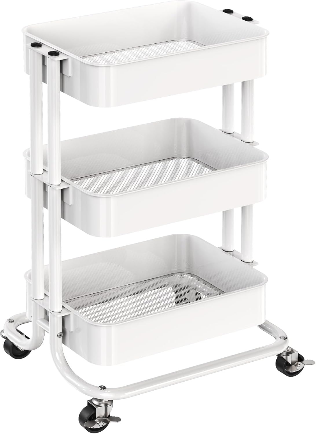 Pipishell 3 Tier Metal Rolling Utility Cart, Heavy-Duty Storage Rolling Cart with 2 Lockable