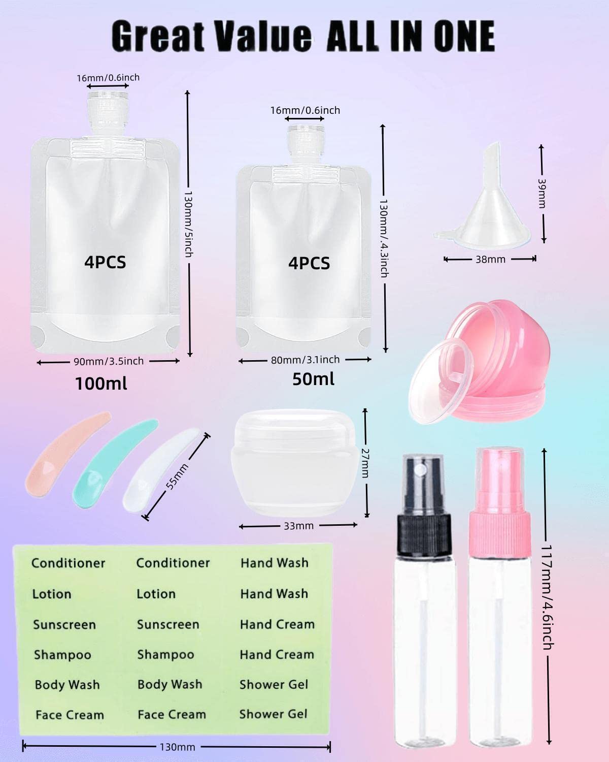 17 Pack Travel Pouches for Toiletries,TSA Approved,Travel Size Portable Containers,Stand Up