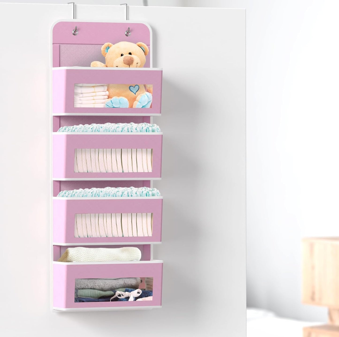 Simple Houseware 4 Clear Window Pocket Over Closet Door Storage Hanging Organizer for Bedroom