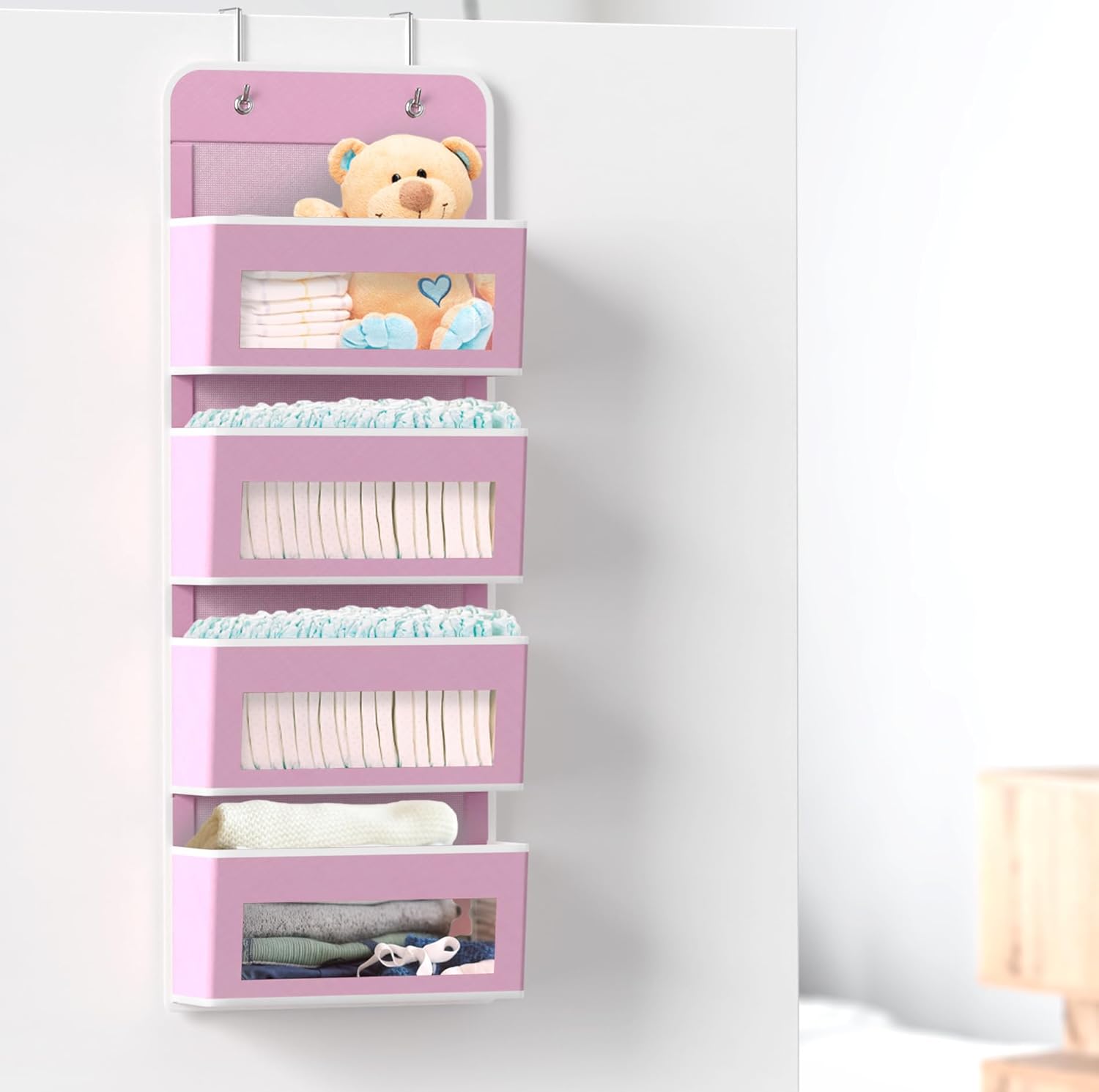 Simple Houseware 4 Clear Window Pocket Over Closet Door Storage Hanging Organizer for Bedroom