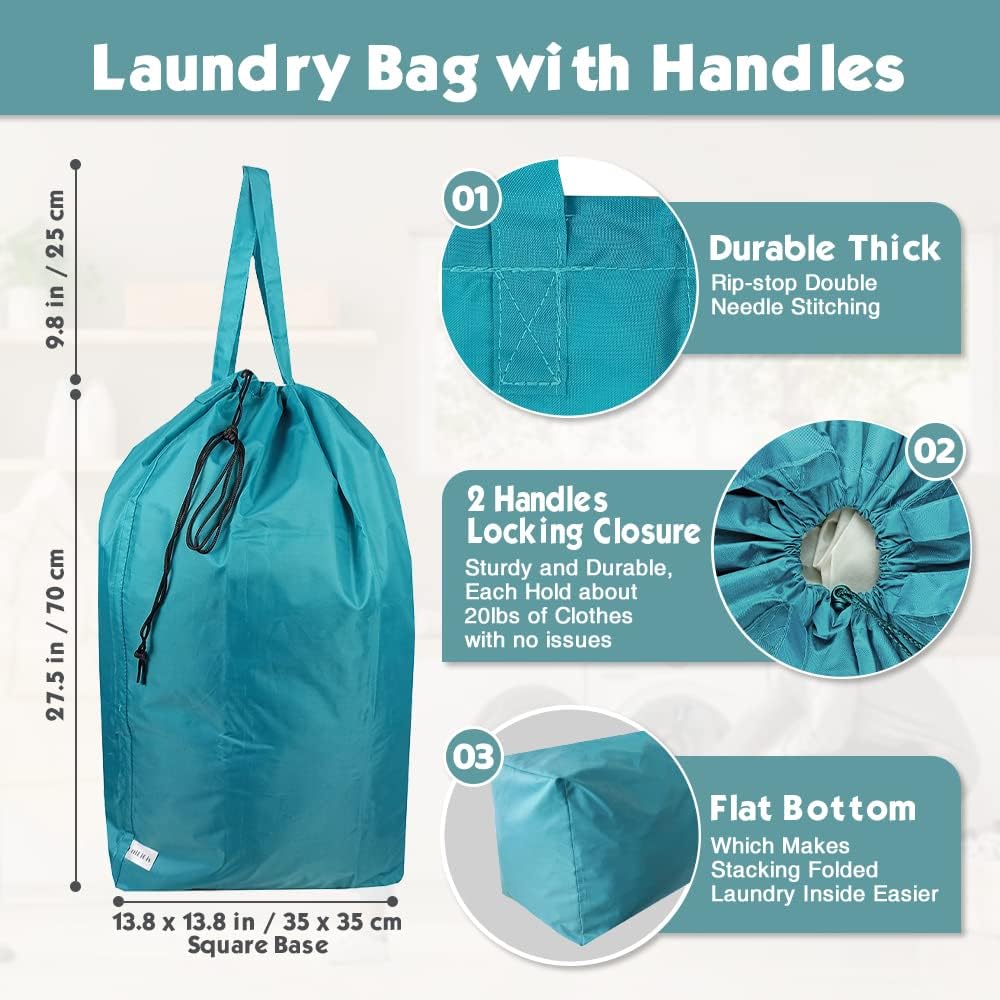 Tear Proof Nylon Laundry Bag with Handles (2 Pack),Travel Laundry Bag with Drawstring Closure,Dirty