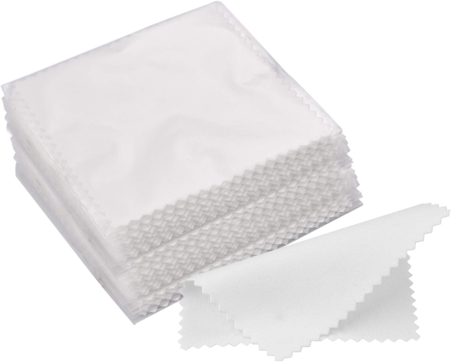 SEVENWELL 50pcs Jewelry Cleaning Cloth White Polishing Cloth for Sterling Silver Gold Platinum