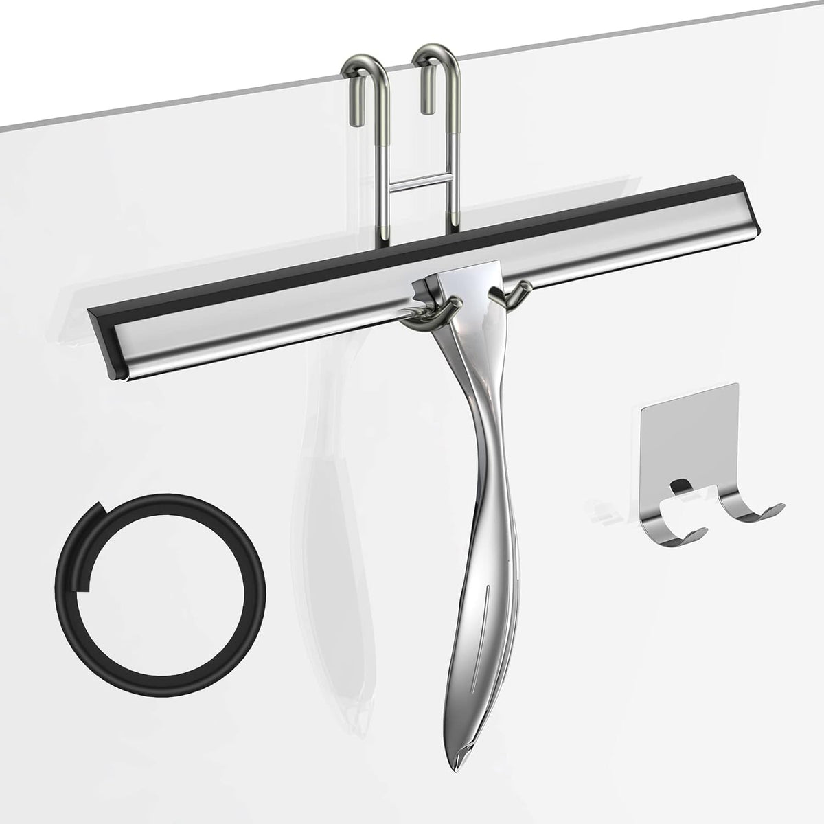 Shower Squeegee for Glass Door 12-Inch Stainless Steel Bathroom Squeegee Window Wiper, Includes