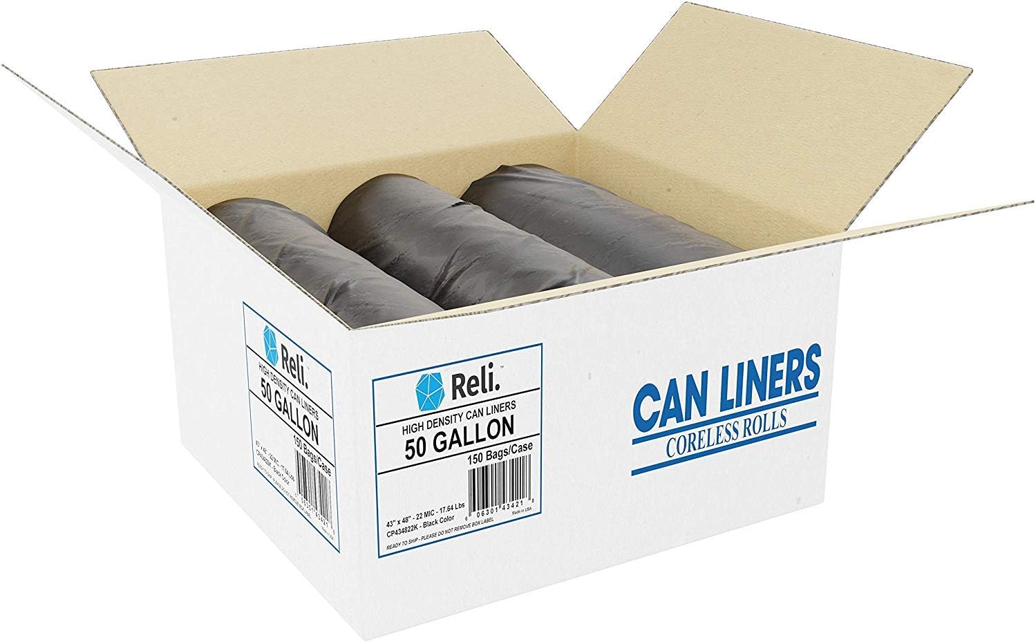 Reli. Premium 50 Gallon Trash Bags | 150 Count | Made in USA | Heavy Duty | Bulk | SuperValue |