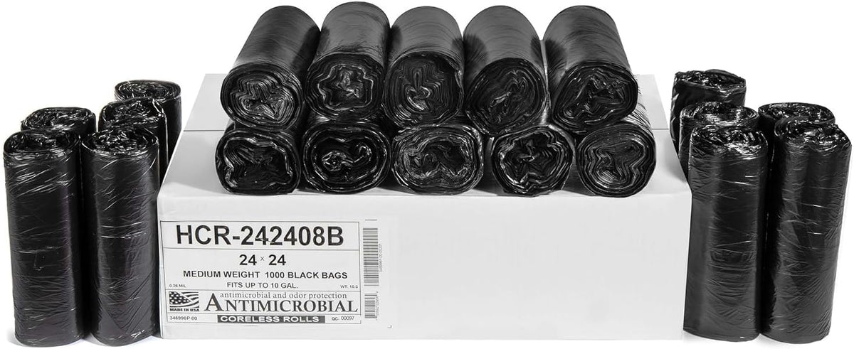 Aluf Plastics High Density Trash Bags, 10 Gallon, 1000 Count, 8 Micron (eq), 24" x 24", Black, for