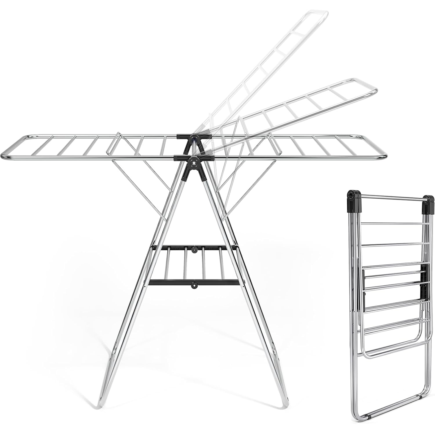 APEXCHASER Clothes Drying Rack, Drying Rack Clothing with Height-Adjustable, Foldable Gullwings