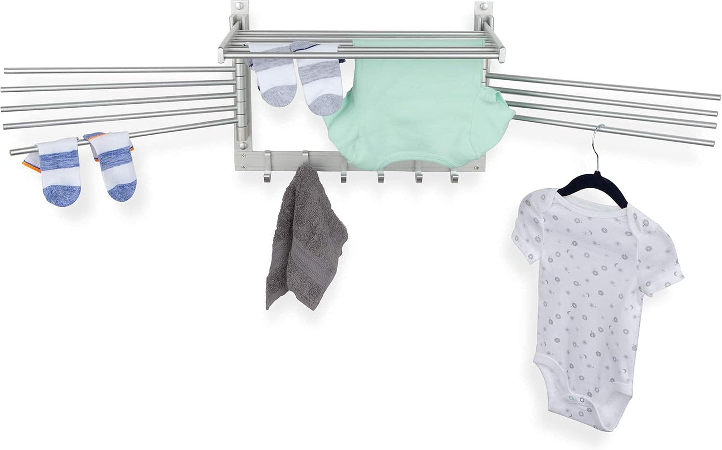 brightmaison BGT Wash Clothes Drying Rack Wall Mount Laundry Room Organizer with Hooks & Swing