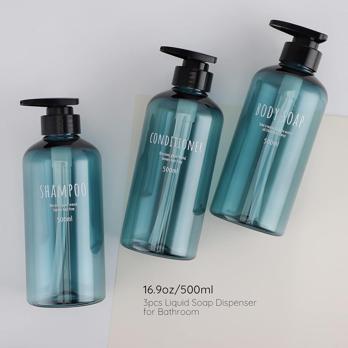 Segbeauty Shampoo Bottles with Pump, 16oz Empty Refillable Shower Bottle, 3 Pack 500ml Plastic