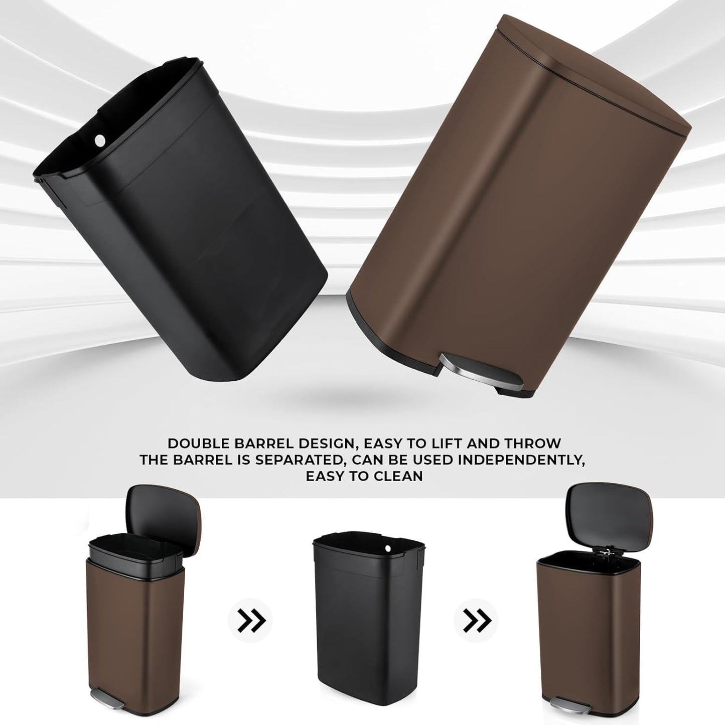 8 Gal Kitchen Trash Can, 30L Recycling or Garbage Bin, Brushed Stainless Steel Waste Basket