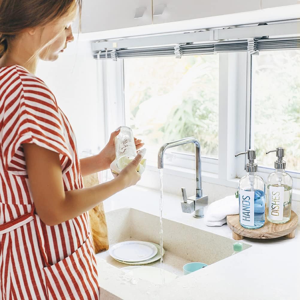 JASAI 2Pack 18OZ Glass Soap Dispenser with Rustproof 304 Stainless Steel Pump, Kitchen Soap