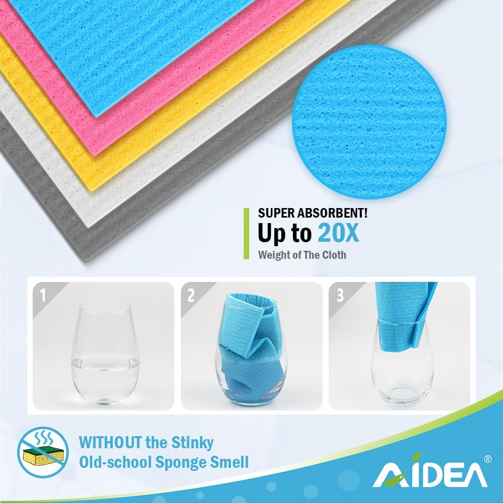 AIDEA Swedish Dishcloths for Kitchen-20PK, Absorbent Sponge Dish Cloth, Dishcloths for Washing