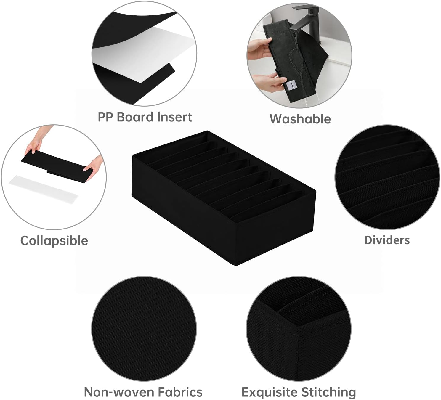4 Packs T-shirt Drawer Organizers for Clothing,10 Grids Compartment Wardrobe Storage Box, Washable