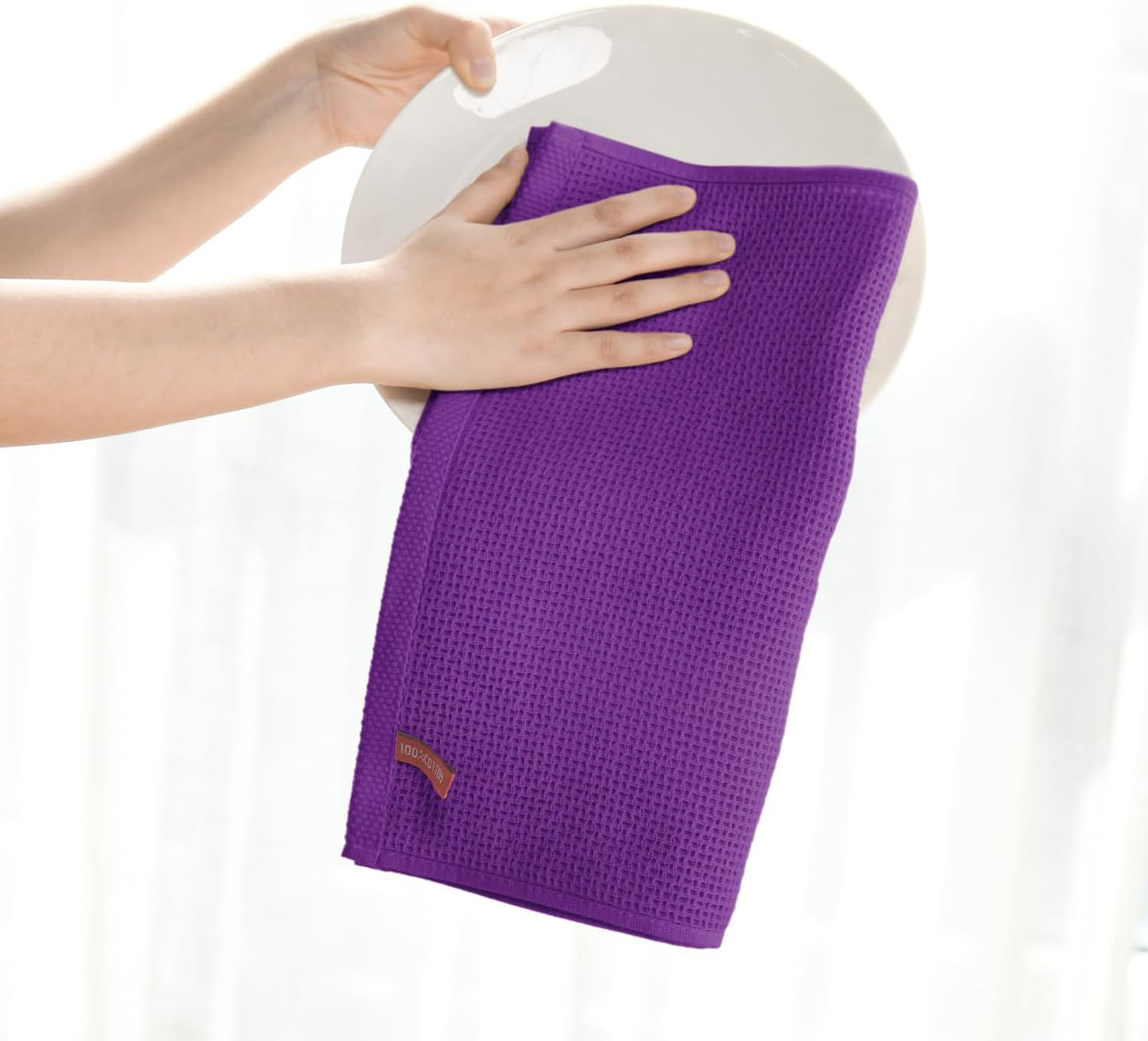 Artoid Mode 100% Cotton Purple Waffle Weave Kitchen Dish Cloths, 13x28 Inch Ultra Soft Absorbent