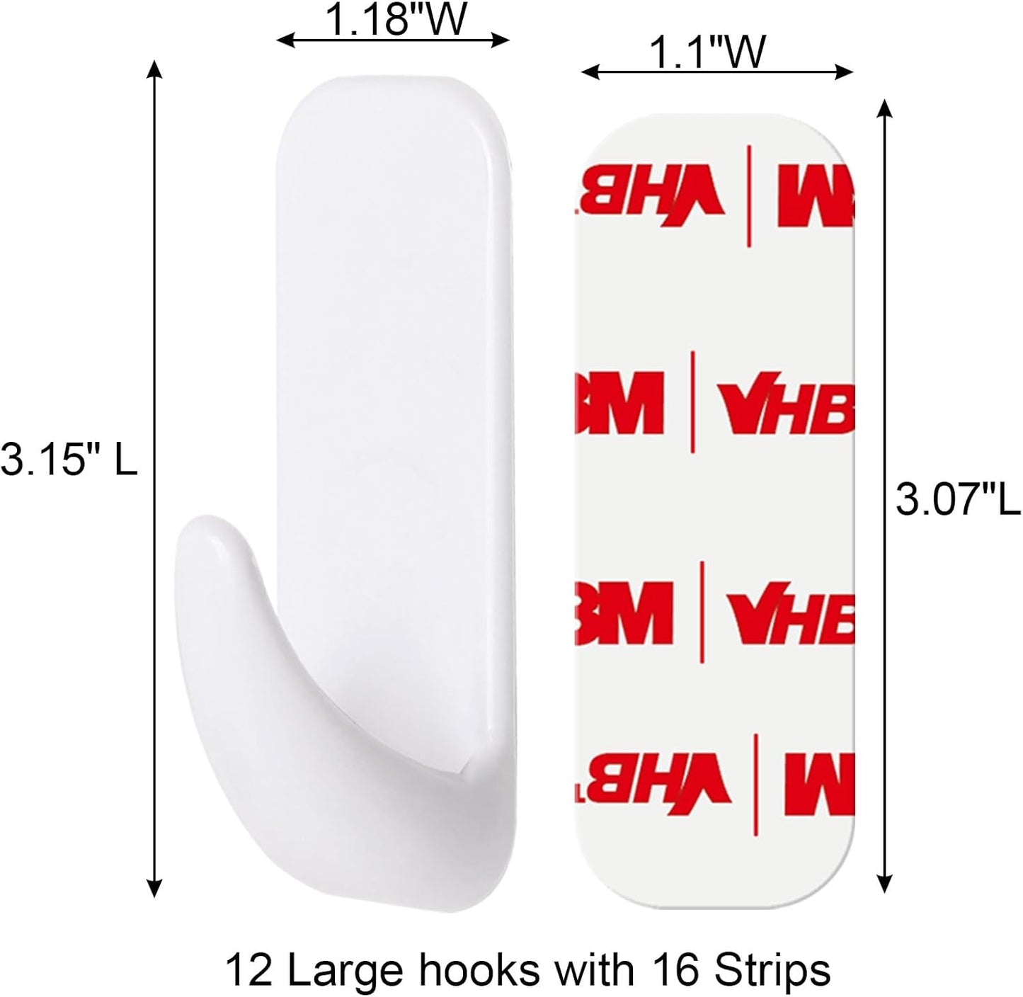 Wall Hooks for Hanging Heavy Duty, Large 12 Self Adhesive Wall with 16 Strips no Damage, Sticky for