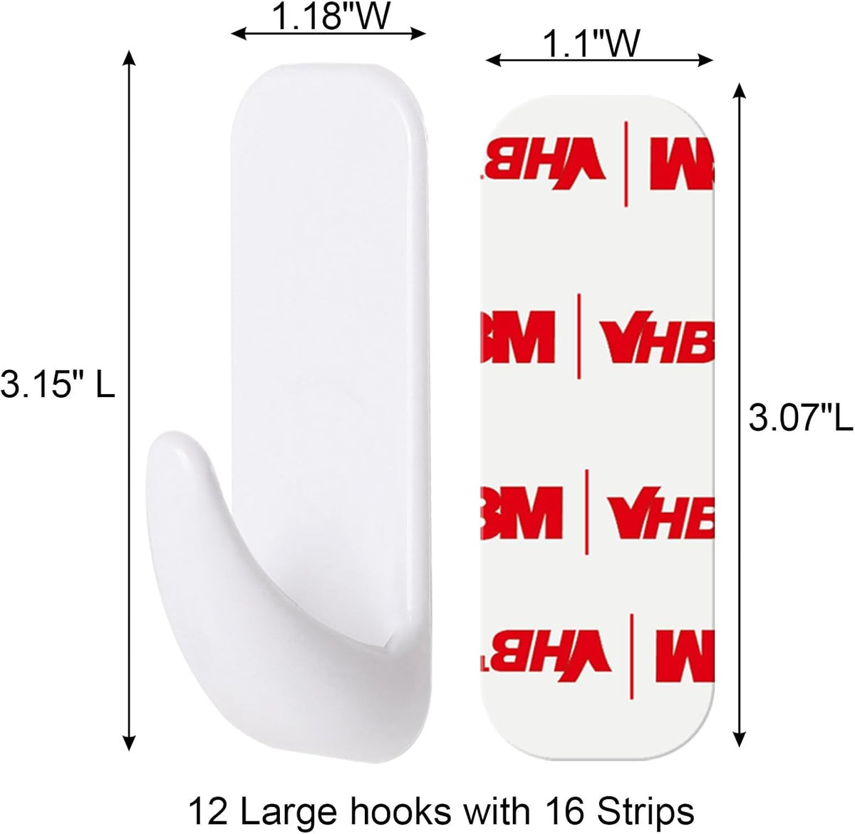 Wall Hooks for Hanging Heavy Duty, Large 12 Self Adhesive Wall with 16 Strips no Damage, Sticky for