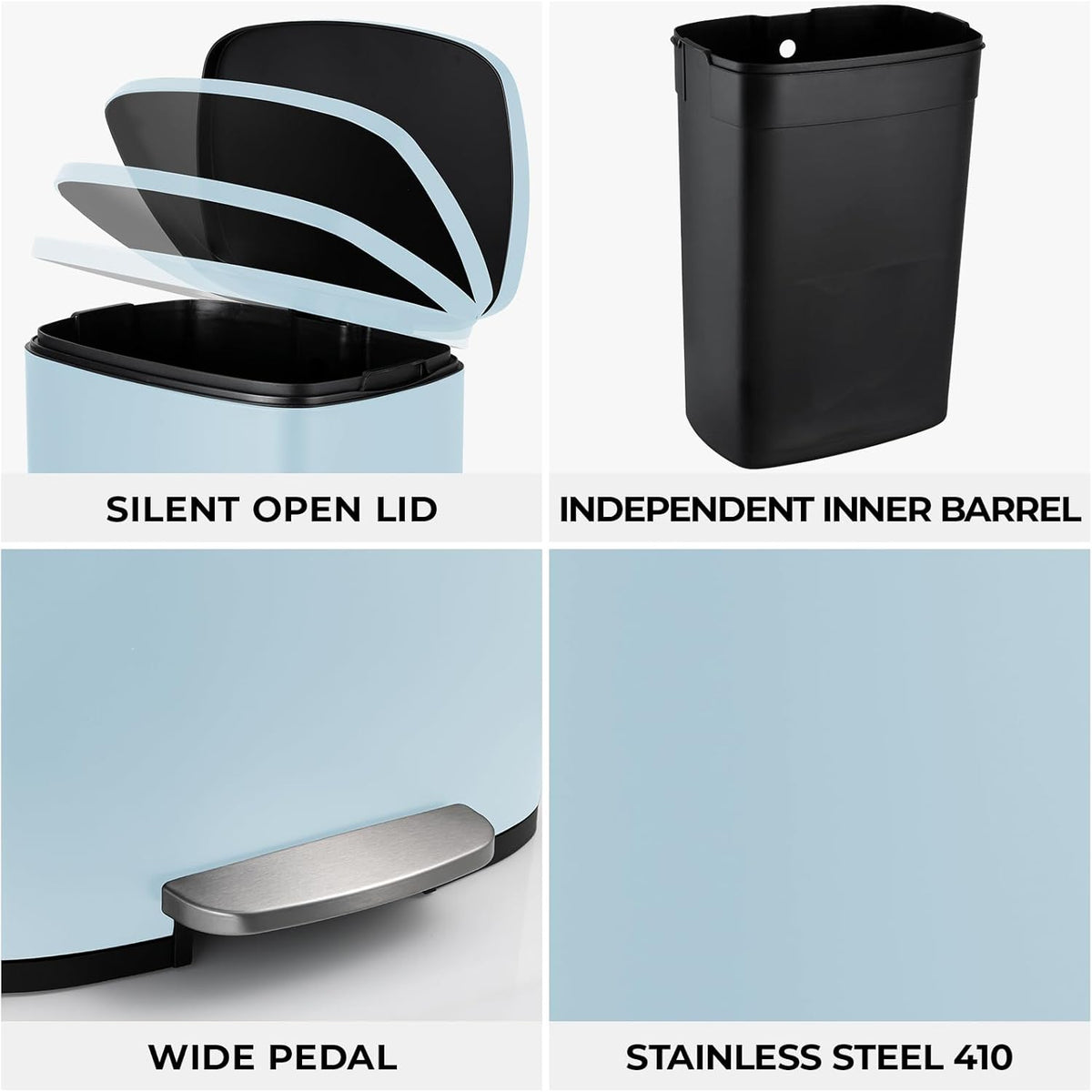 8 Gal Kitchen Trash Can, 30L Recycling or Garbage Bin, Brushed Stainless Steel Waste Basket