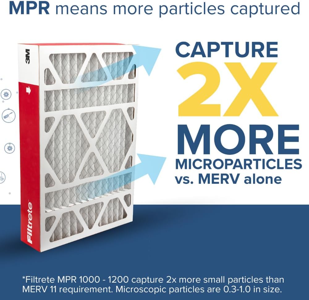 Filtrete 18x18x1 AC Furnace Air Filter, MERV 11, MPR 1000, Micro Allergen Defense, 3-Month Pleated