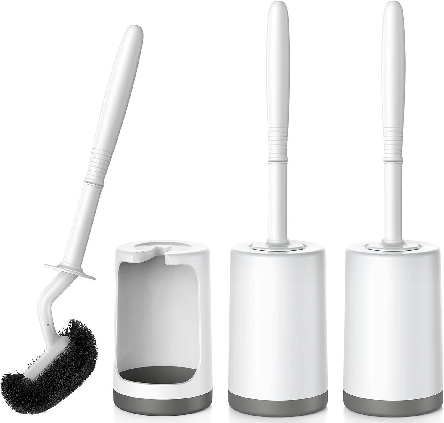 HAMITOR Toilet Bowl Brush Holder Set: Curved Design with Holder for Deep Cleaning Under Rim