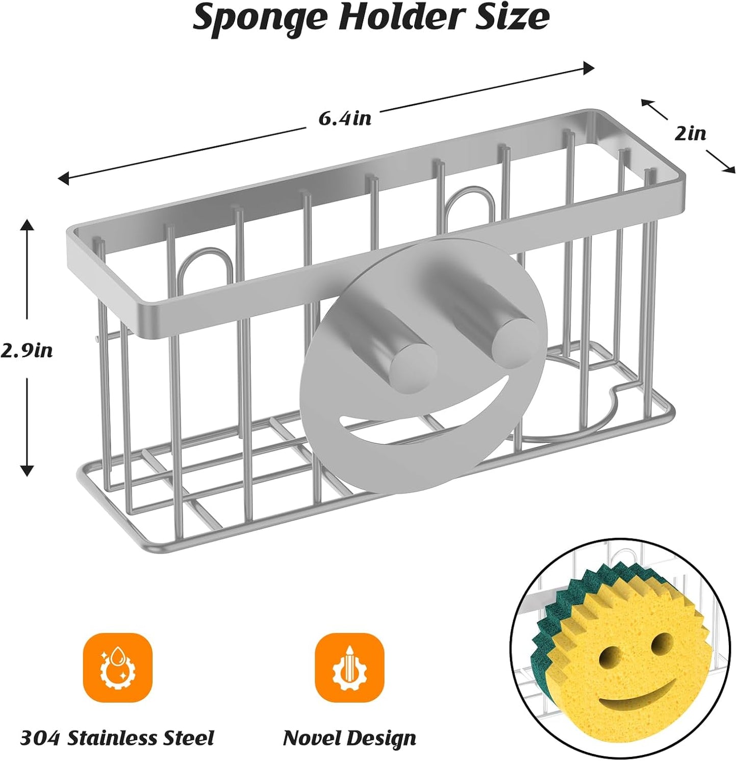Sponge Holder Smiley Face,Sink Caddy,Sink Organizer Sponge Holder with 2 PCS Suction Cups/1 PCS