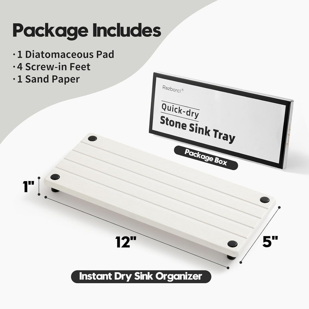 Instant Dry Sink Caddy Kitchen Sink Organizer, Quick Drying Stone Tray Diatomite Sponge Holder Soap