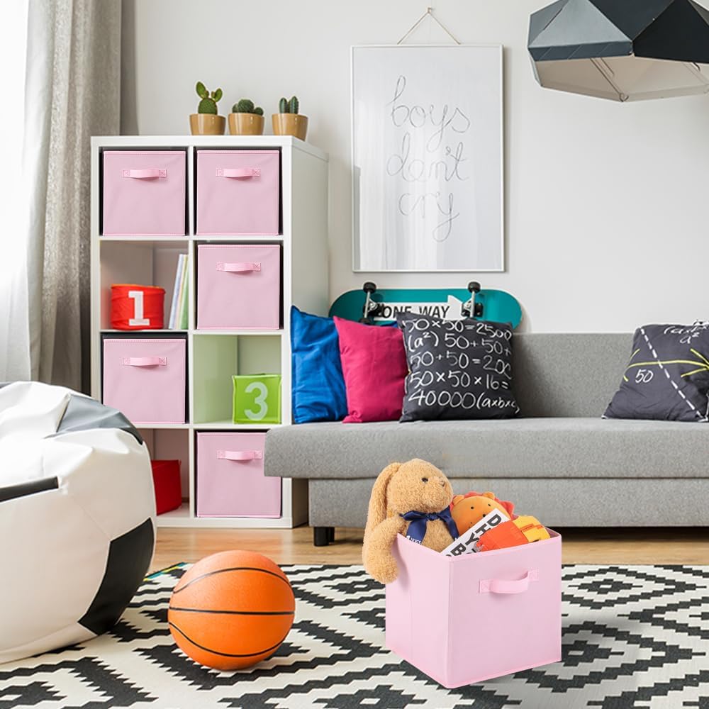 Stero 13x13x13 Inch Fabric Storage Bins 6 Pack Fun Colored Durable Storage Cubes with Handles