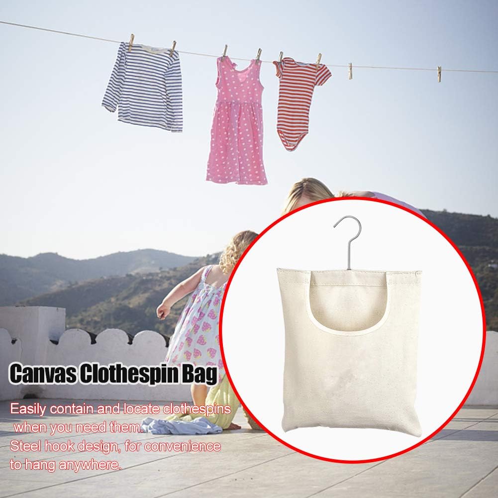 JIANWEI Canvas Clothespin Bag, Clothes Pins Bag Holder, Laundry Clothes Pin Storage Organizer with