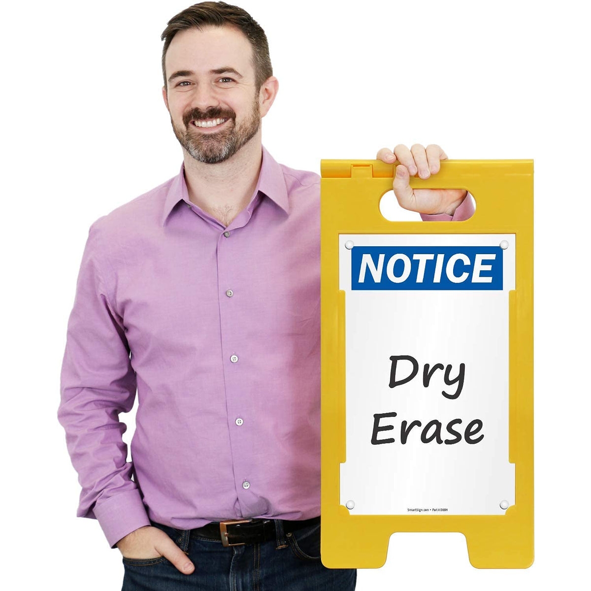 SmartSign 25 x 12 inch “Notice” Write-On Two-Sided Folding Floor Sign, Dry Erase, Digitally Printed