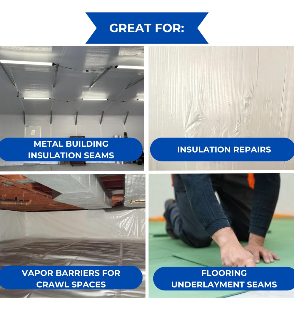 BlueTex Insulationㅤ 3" Wide x 180' Long White Vapor Barrier Seam Tape - 1 Roll, Waterproofing &