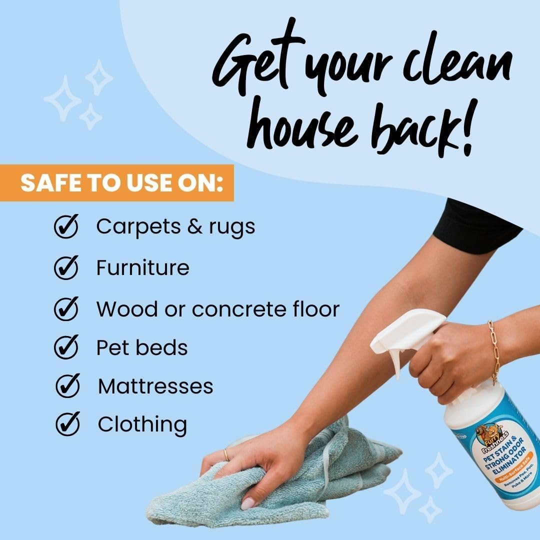 FurryFreshness Extra Strength Cat or Dog Pee Stain & Permanent Odor Remover + Smell Eliminator